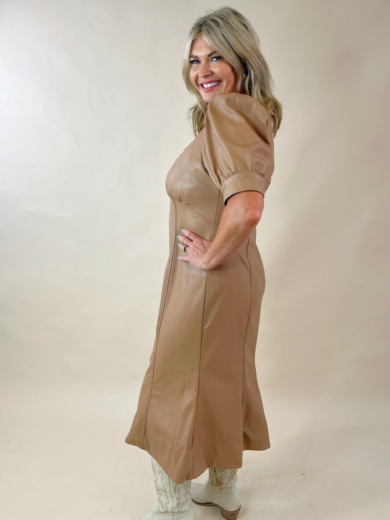 Power Move Faux Leather Midi Dress - Jessi Jayne Boutique