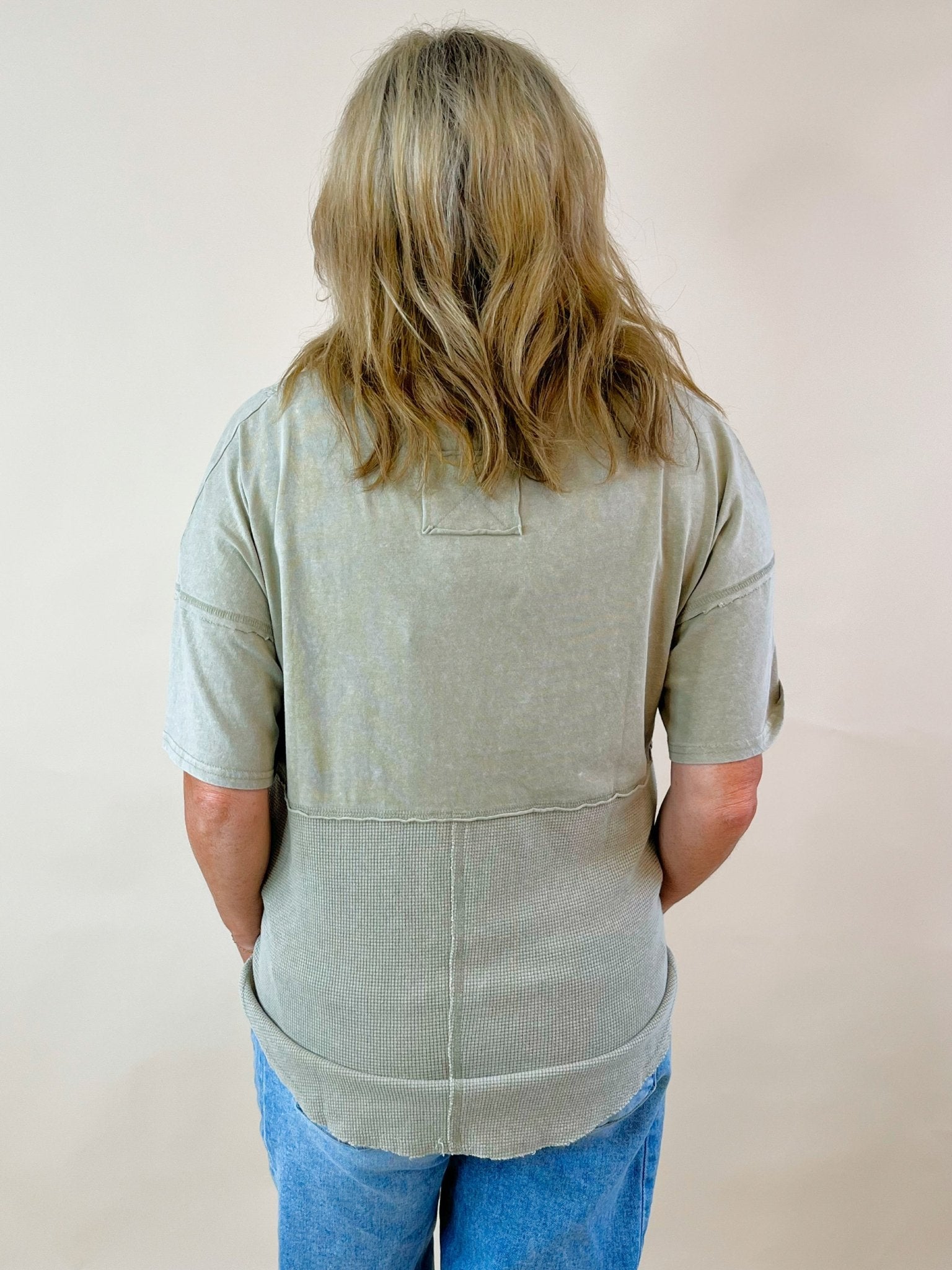 Sage Stitch Detail Short Sleeve Top - Jessi Jayne Boutique