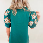 Evergreen Petals Embroidered Top - Jessi Jayne Boutique