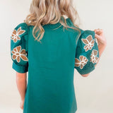 Evergreen Petals Embroidered Top - Jessi Jayne Boutique