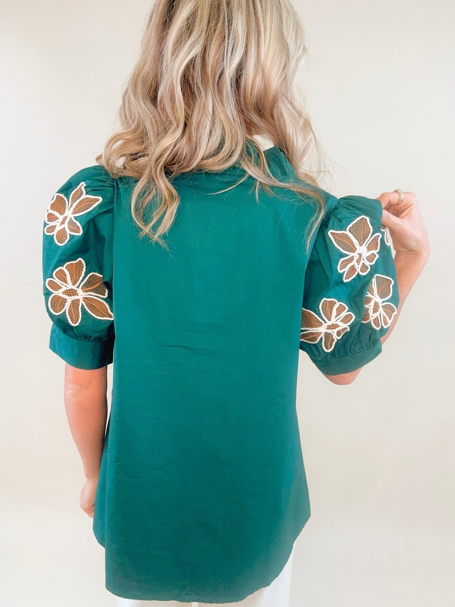 Evergreen Petals Embroidered Top - Jessi Jayne Boutique