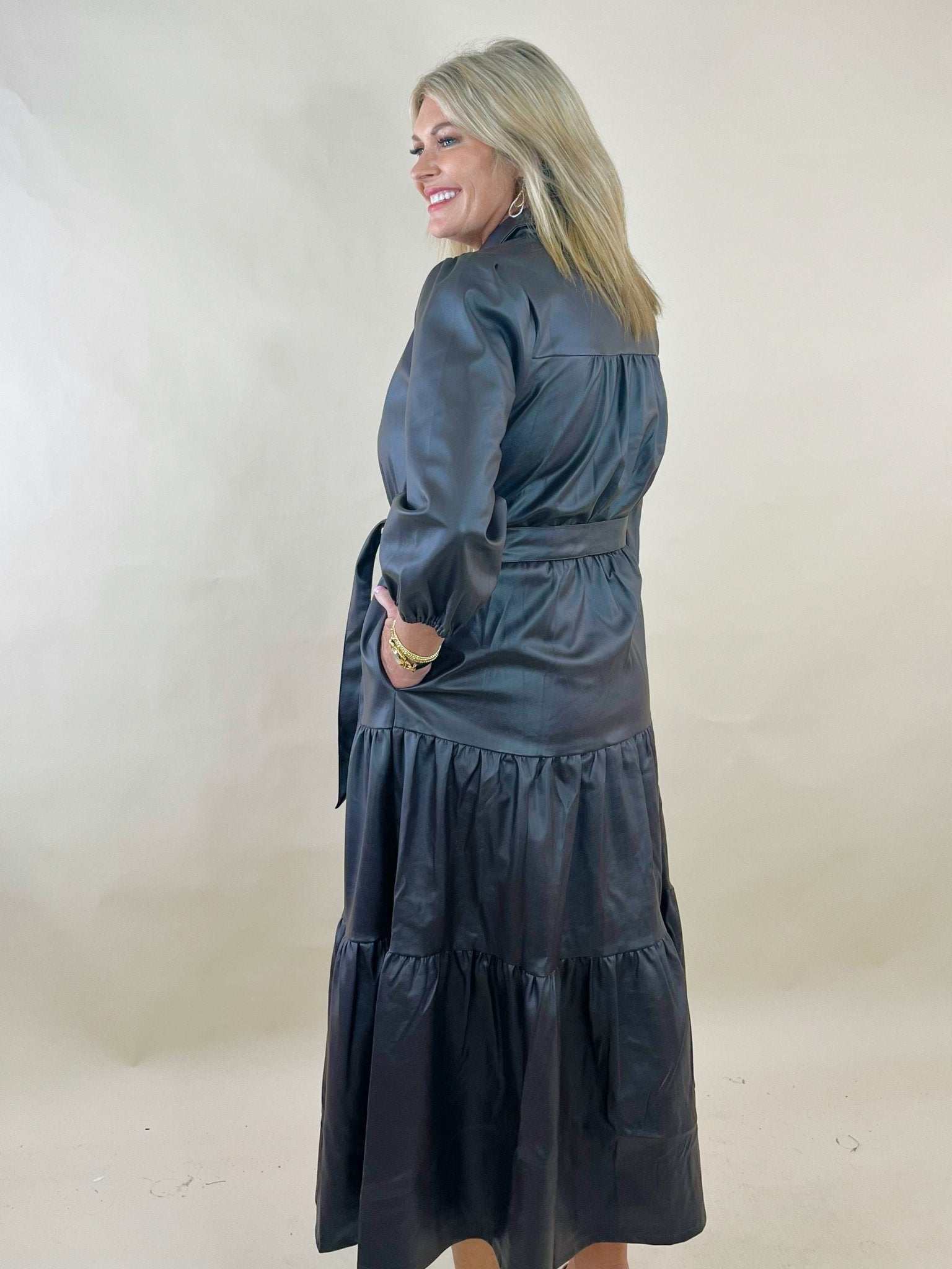 Espresso Faux Leather Shirt Dress - Jessi Jayne Boutique