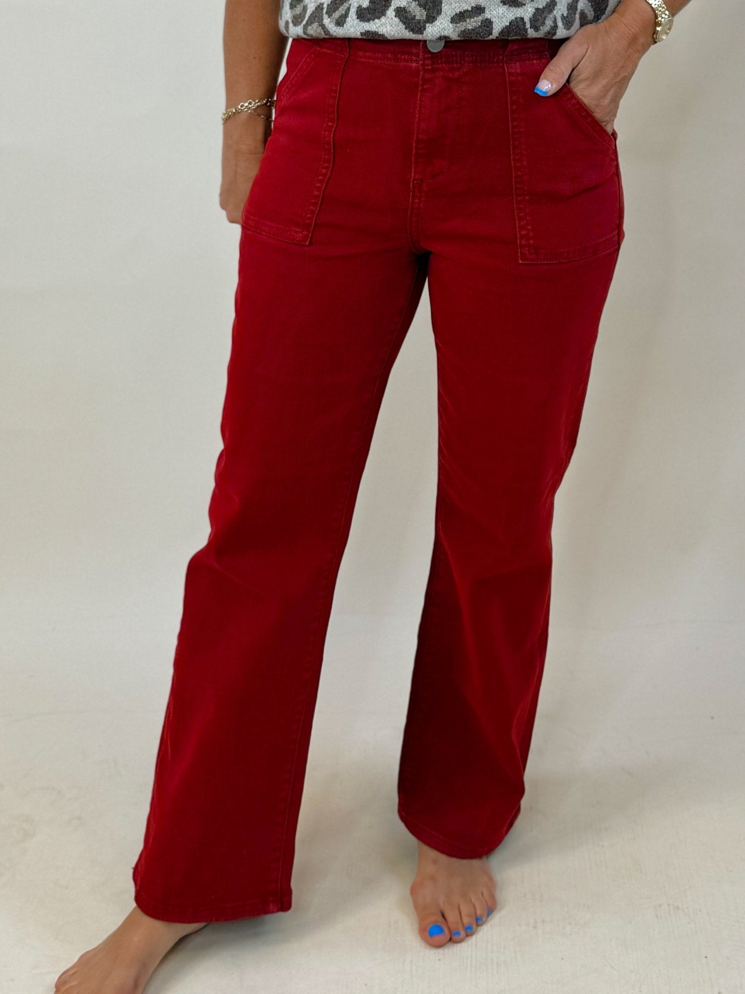 Crimson Ankle Flare Utility Pants - Jessi Jayne Boutique