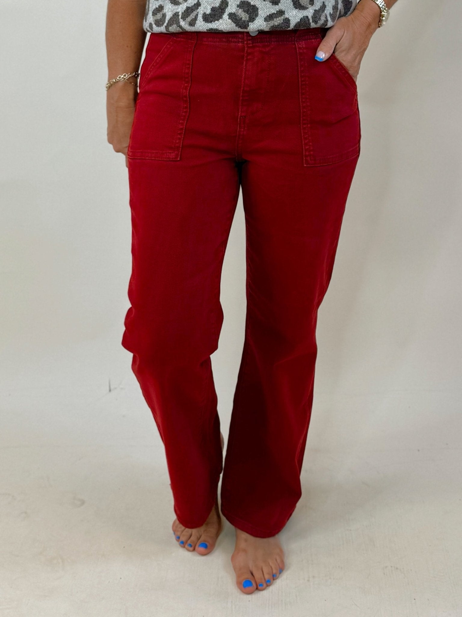 Crimson Ankle Flare Utility Pants - Jessi Jayne Boutique