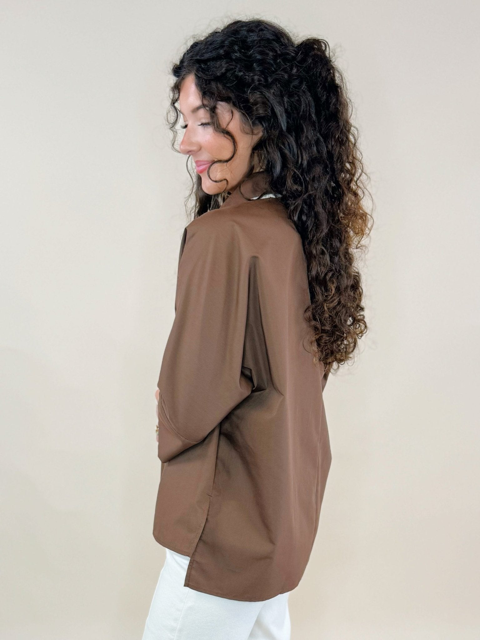 Contrast Leopard Trim Button Sleeve Top - Jessi Jayne Boutique