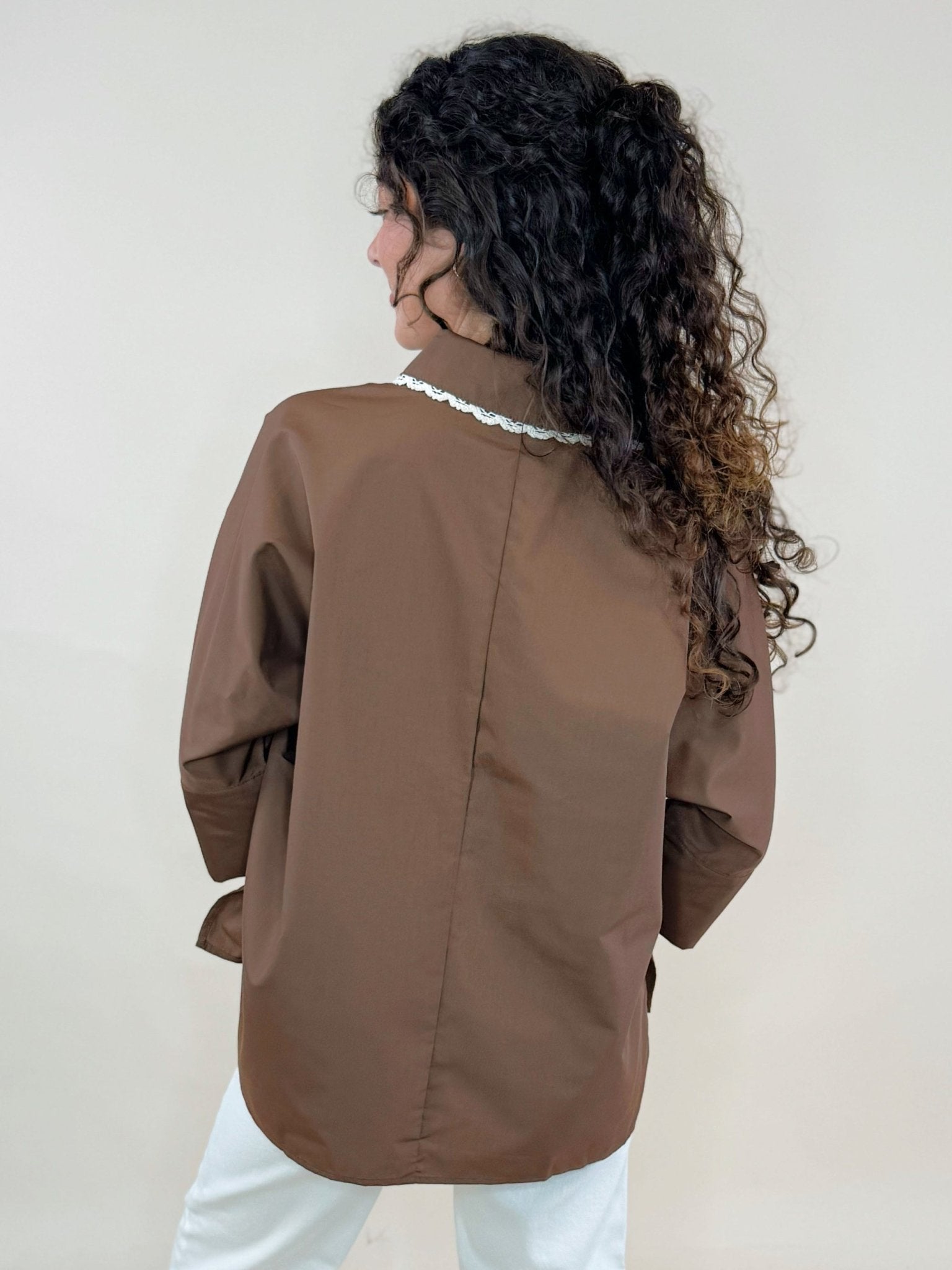 Contrast Leopard Trim Button Sleeve Top - Jessi Jayne Boutique