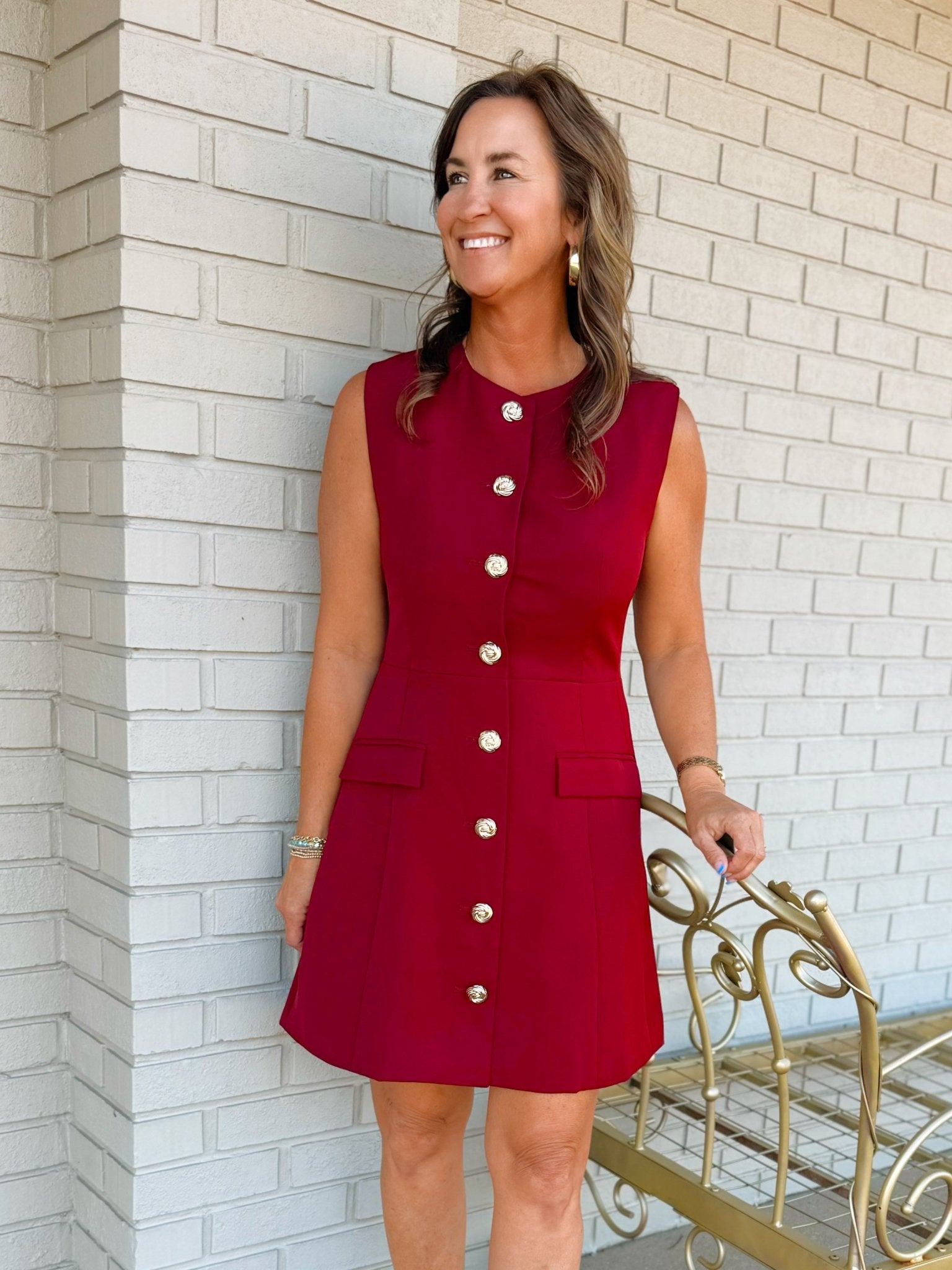 Regal Charm Sleeveless Button Front Dress - Jessi Jayne Boutique