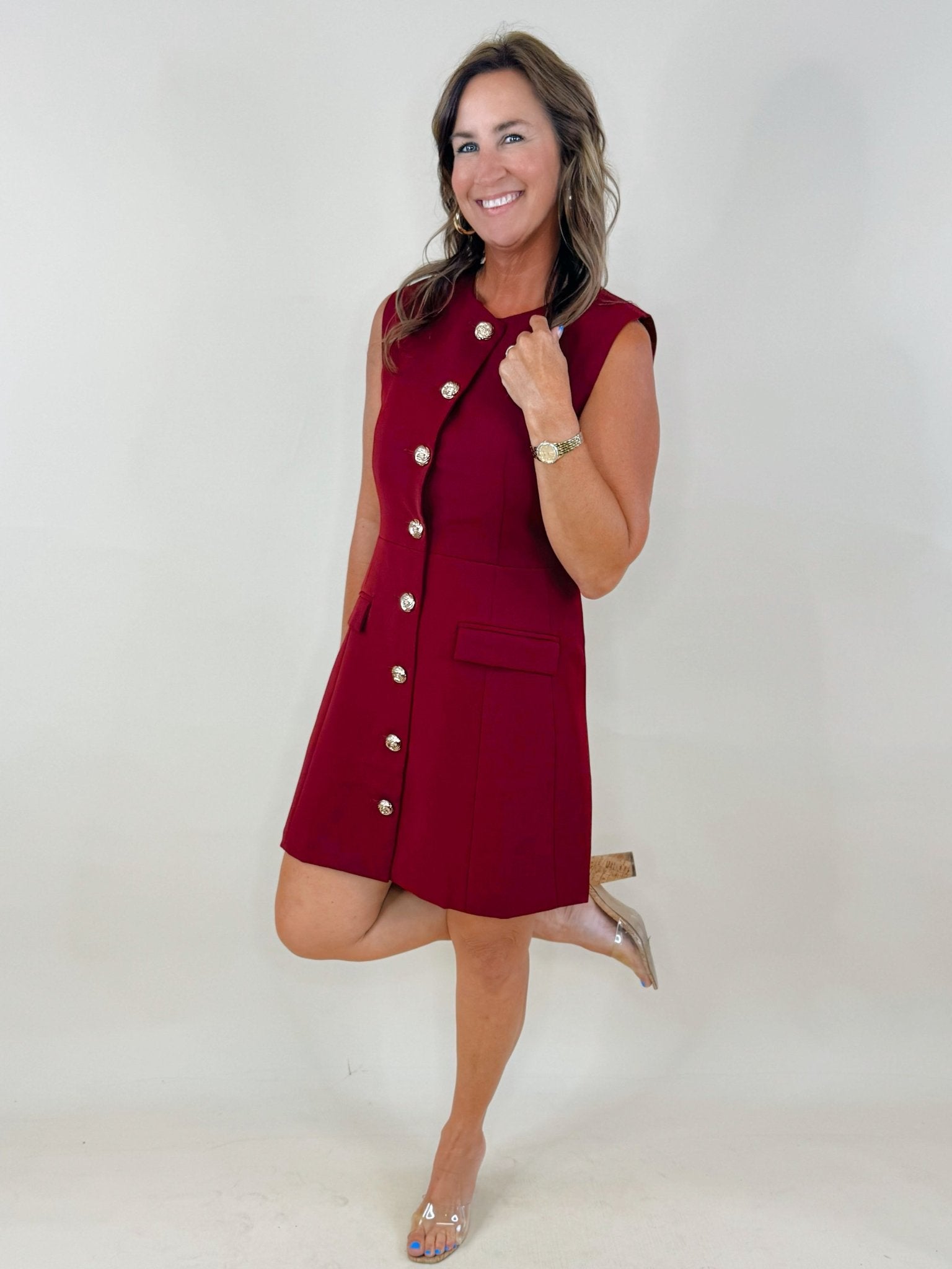 Regal Charm Sleeveless Button Front Dress - Jessi Jayne Boutique