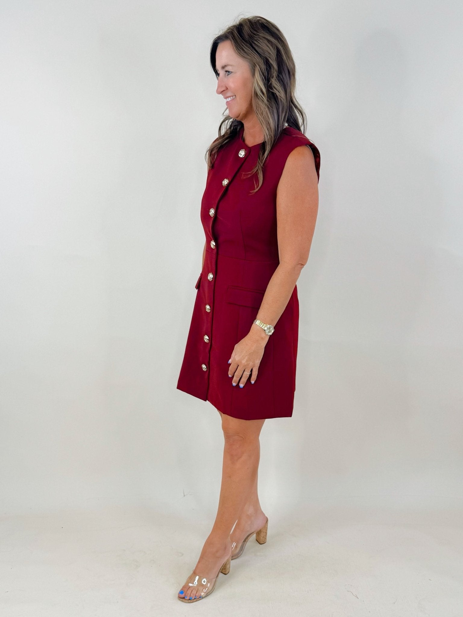 Regal Charm Sleeveless Button Front Dress - Jessi Jayne Boutique