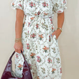 Botanical Print Puff Sleeve Midi Dress - Jessi Jayne Boutique