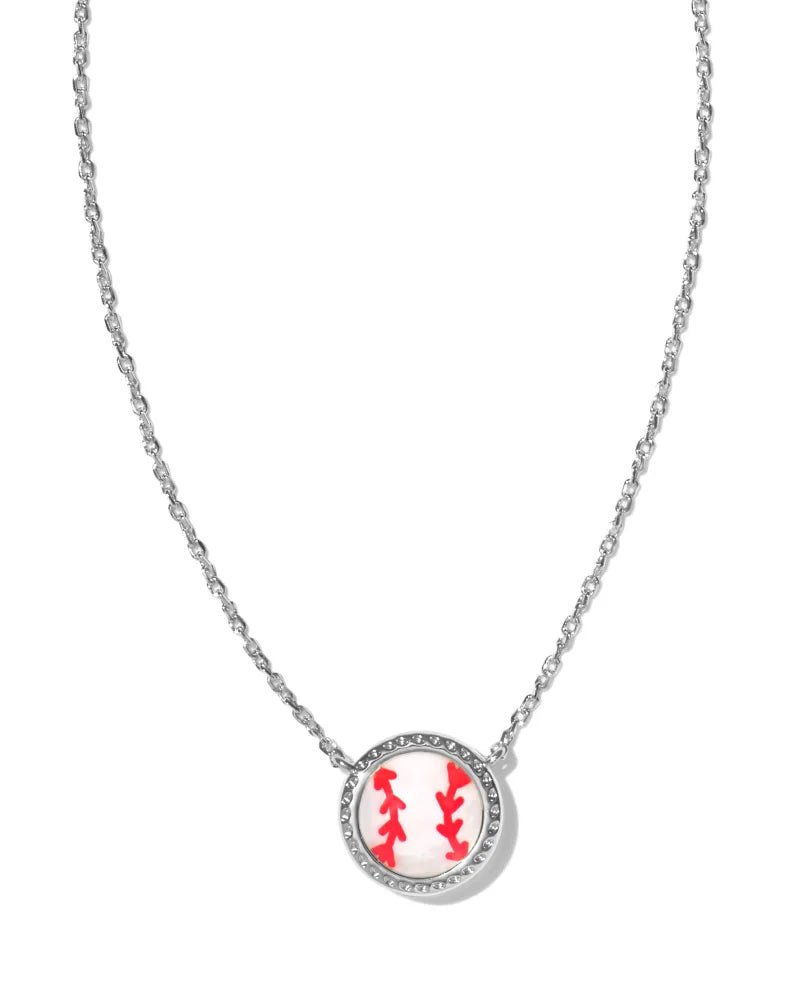 Kendra Scott Baseball Rhod Short Pendant Necklace in Ivory Mother - of - Pearl Necklace - Jessi Jayne Boutique