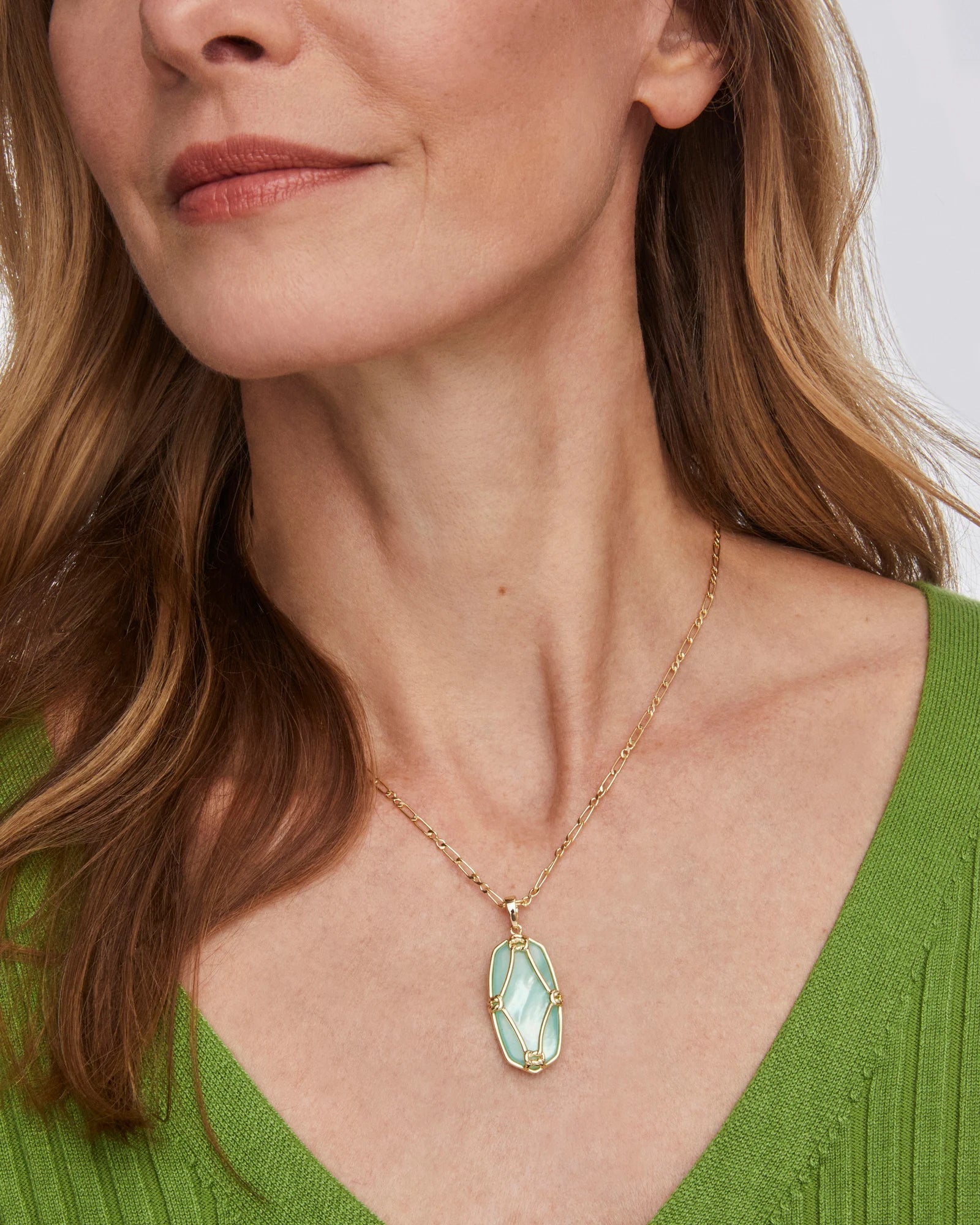 Kendra Scott Elle Lattice Frame Gold Large Long Pendant Necklace - Jessi Jayne Boutique