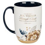 I Can Do All Things Honey - brown and Blue Ceramic Mug with Exposed Clay Base - Philippians 4:13 - Jessi Jayne Boutique