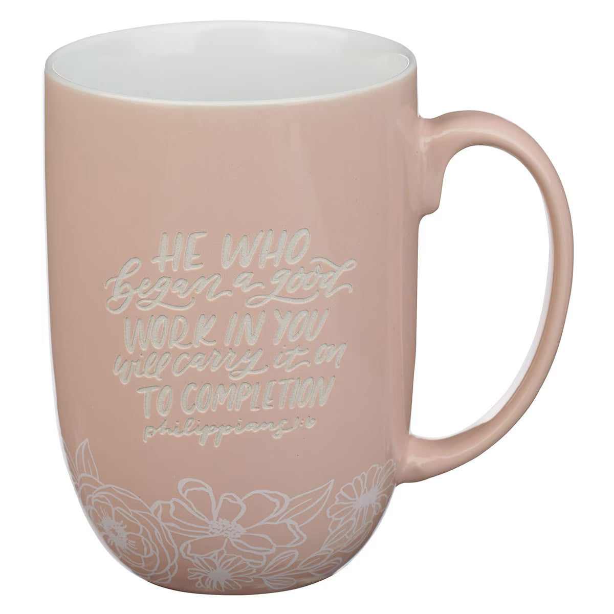 Good Work Pink Floral Ceramic Coffee Mug - Philippians 1:6 - Jessi Jayne Boutique