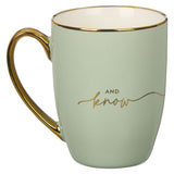 Be Still Soft Green and Gold Ceramic Coffee Mug - Jessi Jayne Boutique