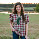 Taupe Highland Charm Plaid Blouse - Jessi Jayne Boutique