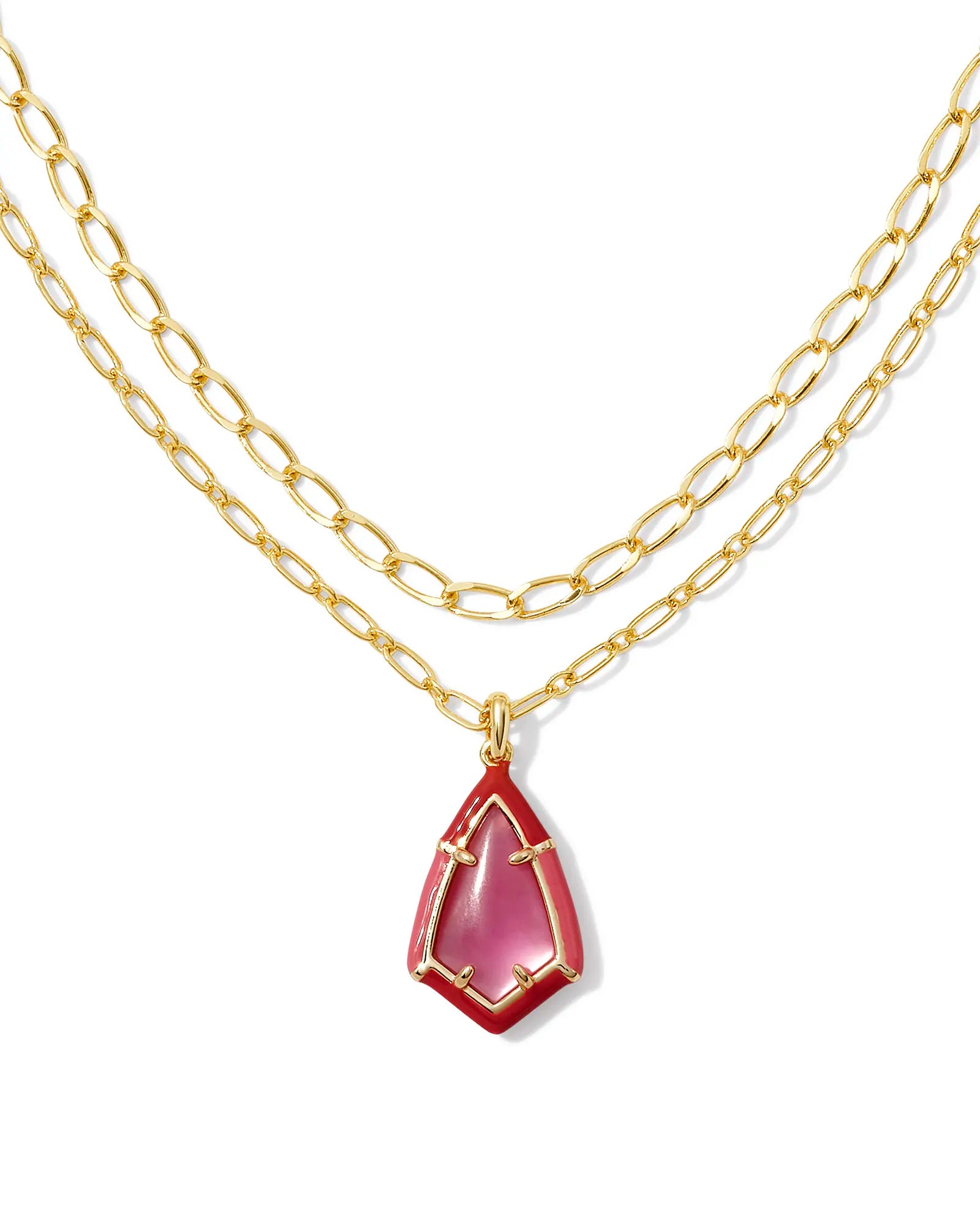 Kendra Scott Camry Gold Enamel Frame Multi Strand Necklace in Azalea Illusion - Jessi Jayne Boutique