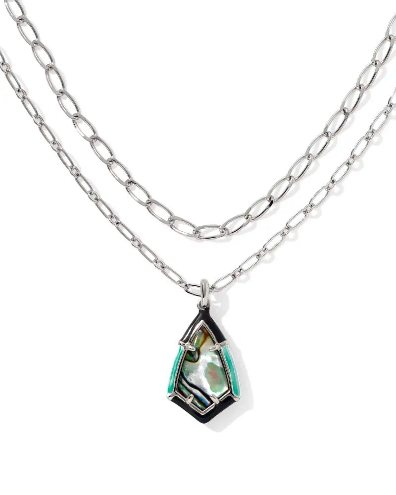 Kendra Scott Camry Silver Enamel Frame Multi Strand Necklace in Abalone Shell - Jessi Jayne Boutique