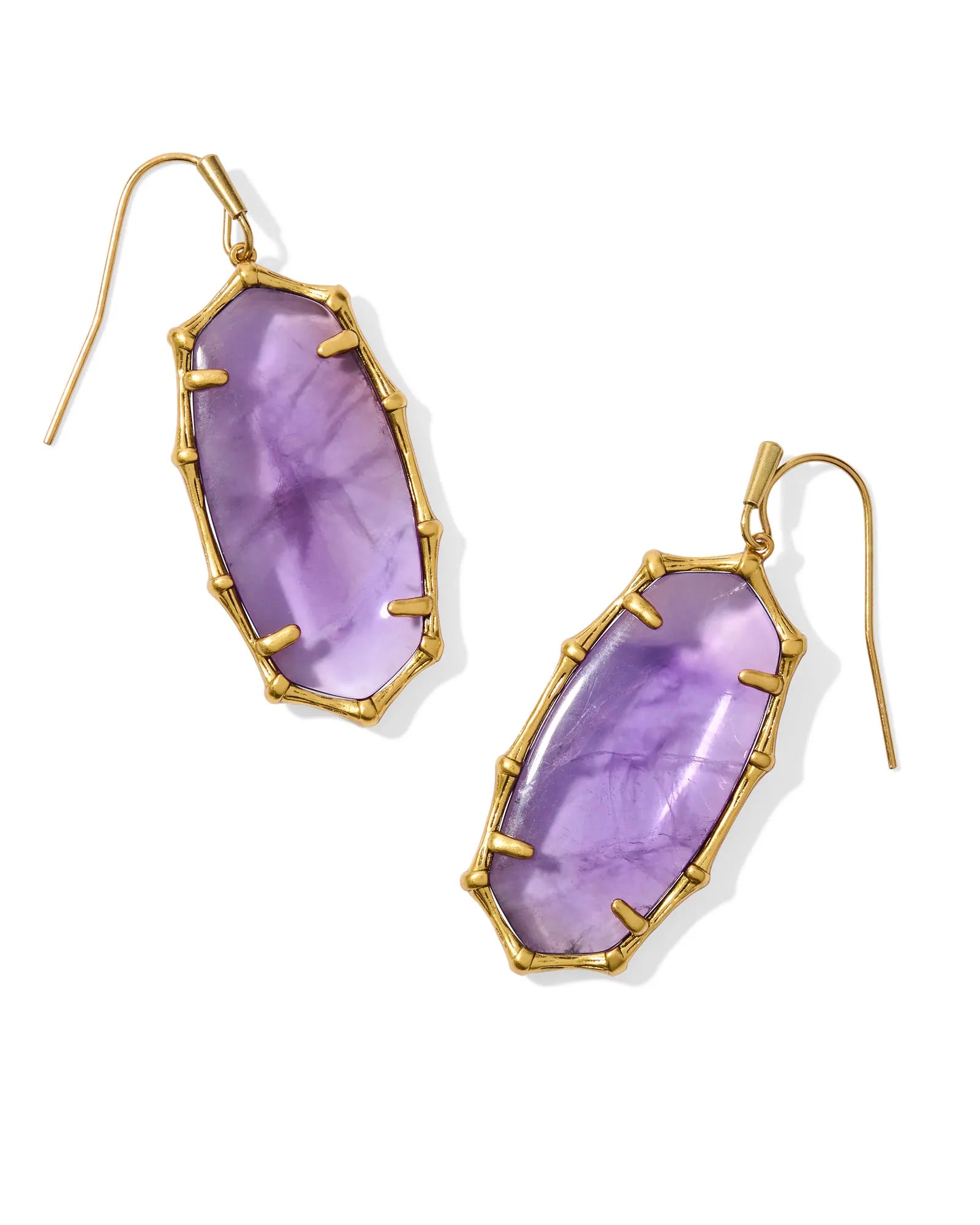 Kendra Scott Elle Vintage Gold Bamboo Frame Drop Dark Purple Earrings - Jessi Jayne Boutique