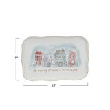 Stoneware Platter Village Christmas Scene & Gold Electroplating - Jessi Jayne Boutique