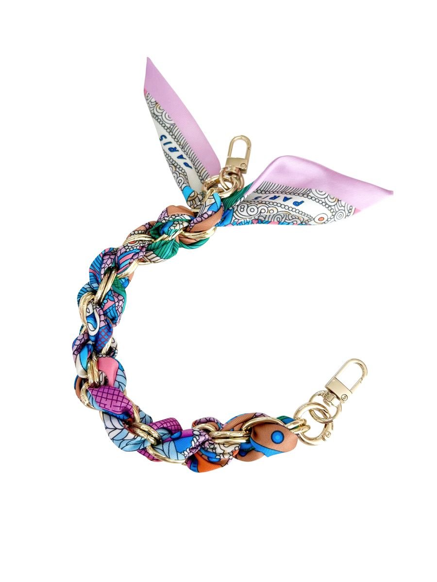 Gemelli Gold Phone Chain with Scarf Pink and Blue - Jessi Jayne Boutique