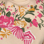 Calling The Shots Taupe Floral Embroidery Lace Detail Cropped Sweatshirt - Jessi Jayne Boutique