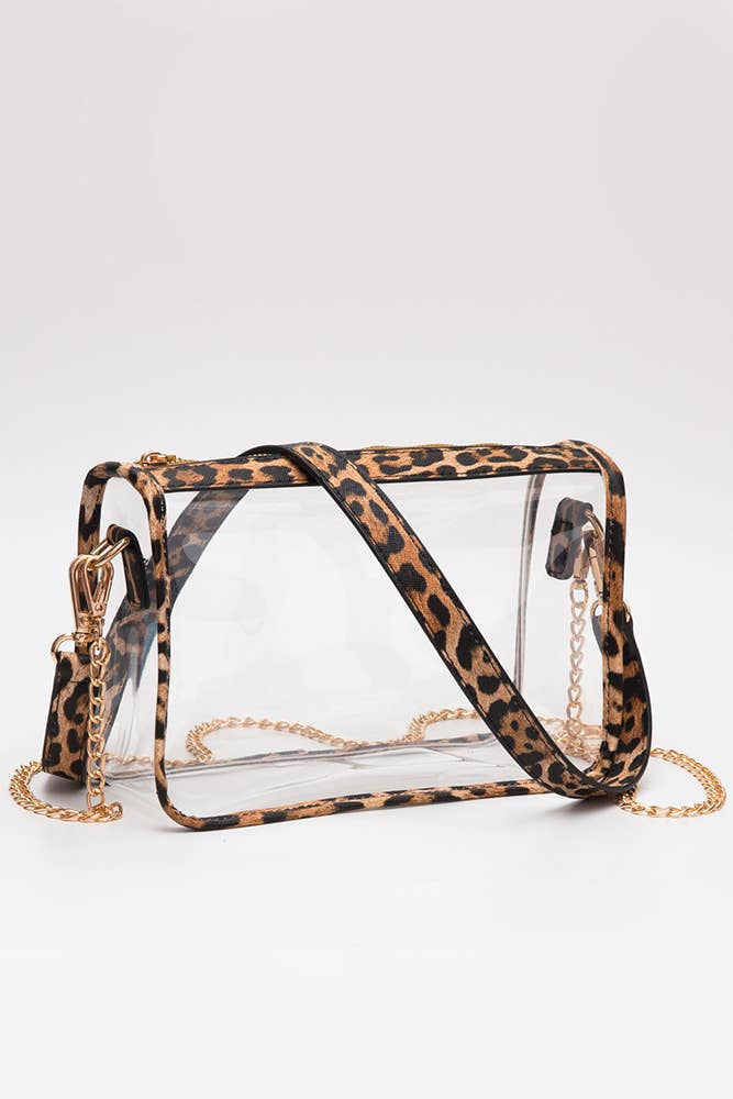 Leopard Clear Rectangle Stadium Crossbody Bag - Jessi Jayne Boutique