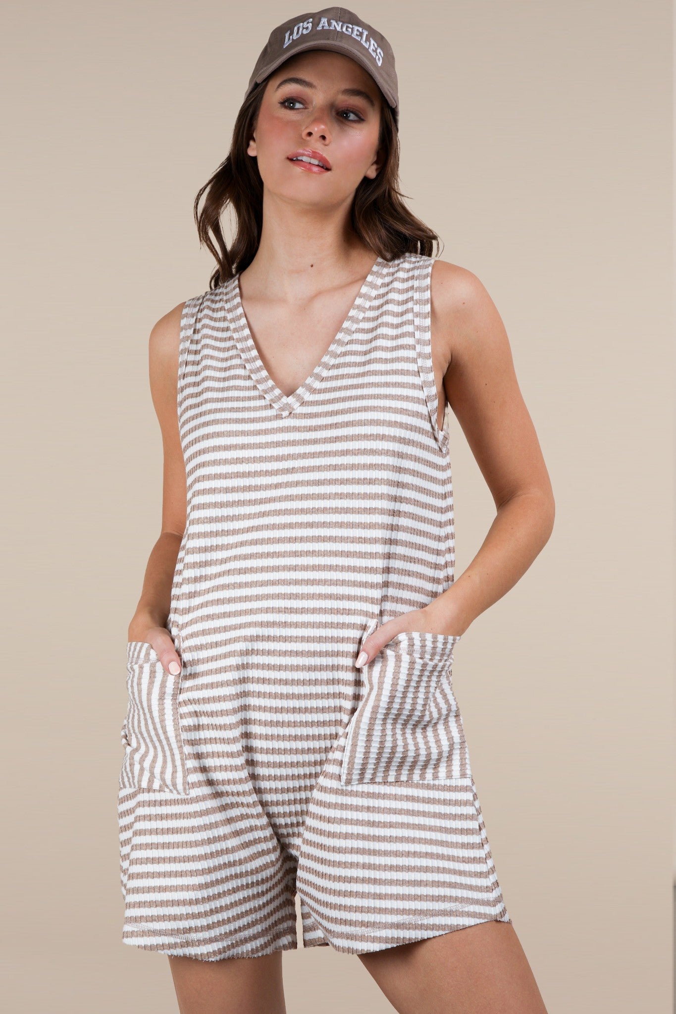 Striped Knit Casual Comfy Romper - Jessi Jayne Boutique