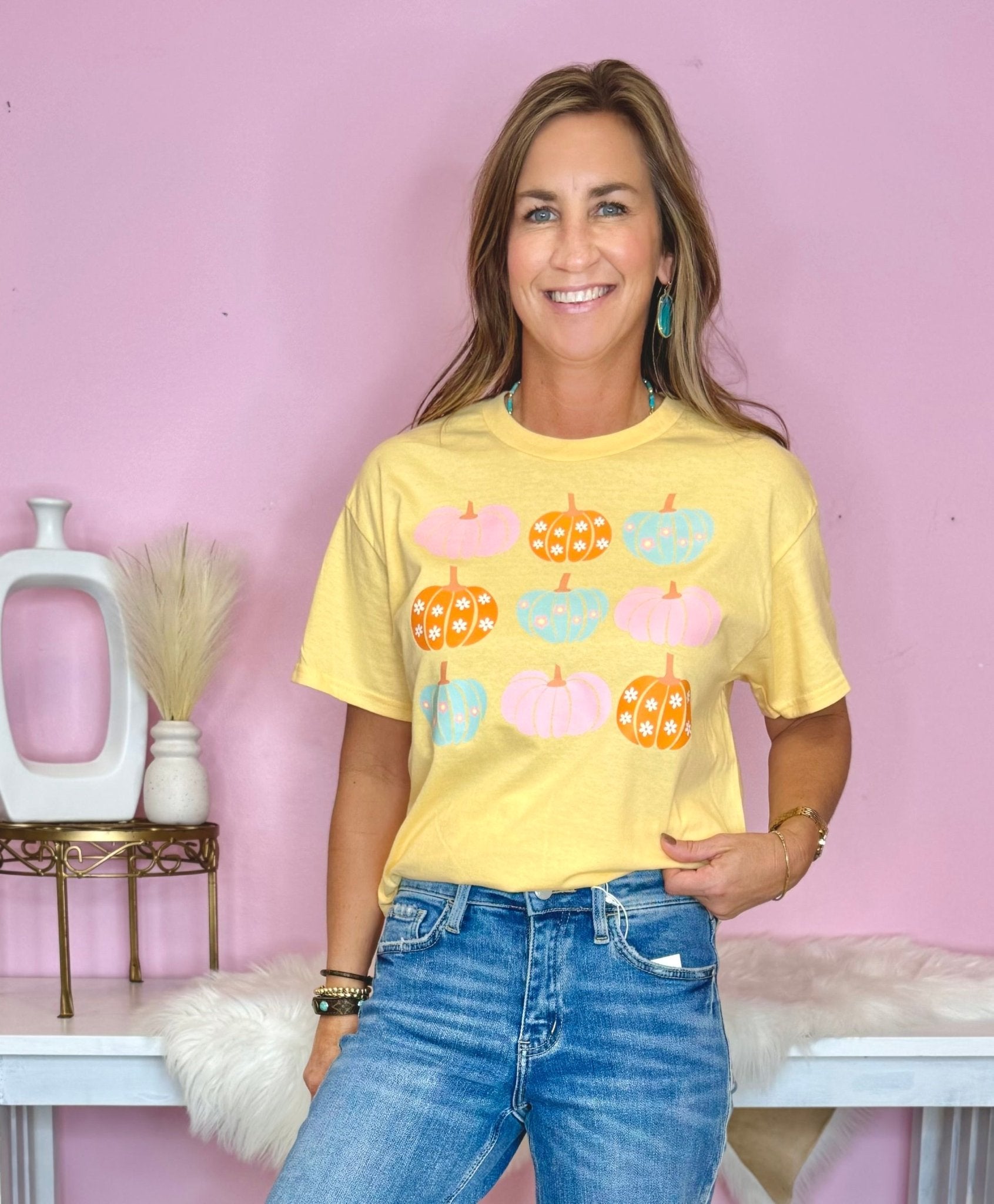 Sweet Pumpkin Vintage Yellow Short Sleeve Graphic Tee - Jessi Jayne Boutique