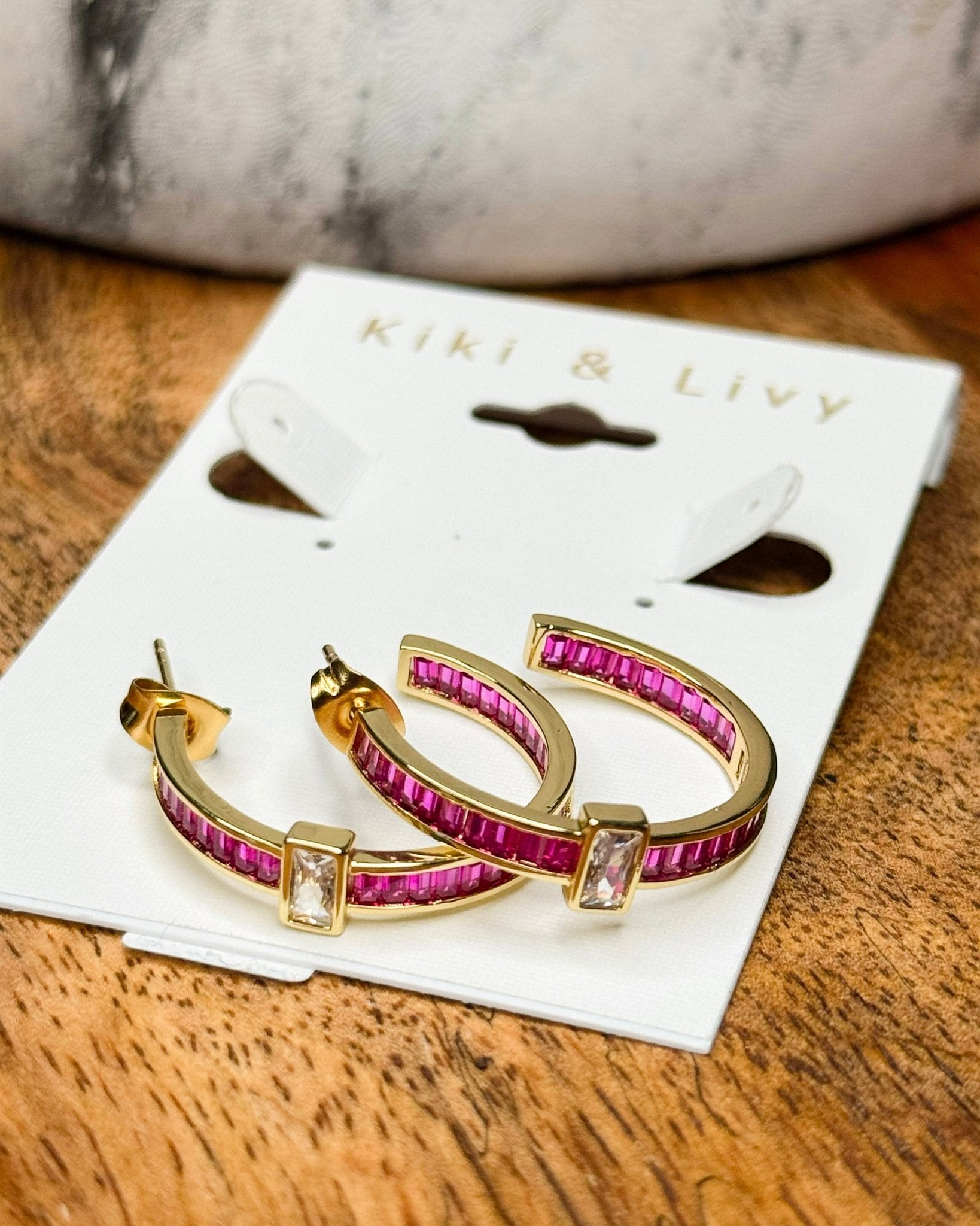 Pink Luxe Baguette Hoop Earrings - Jessi Jayne Boutique