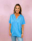 Button Detail Waffle Henley Top - Jessi Jayne Boutique