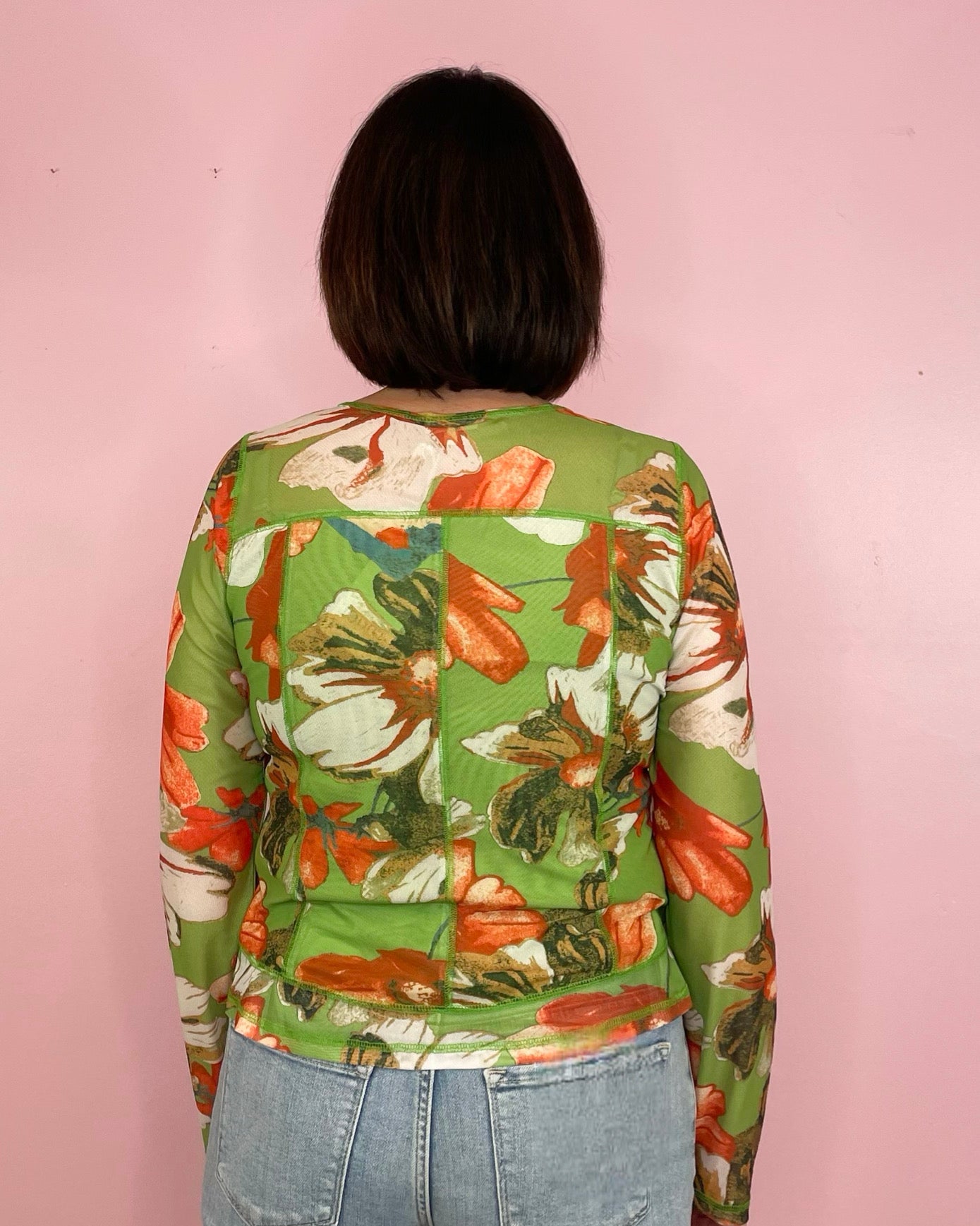 My Best Self Green Floral Print Mesh Long Sleeve Top - Jessi Jayne Boutique