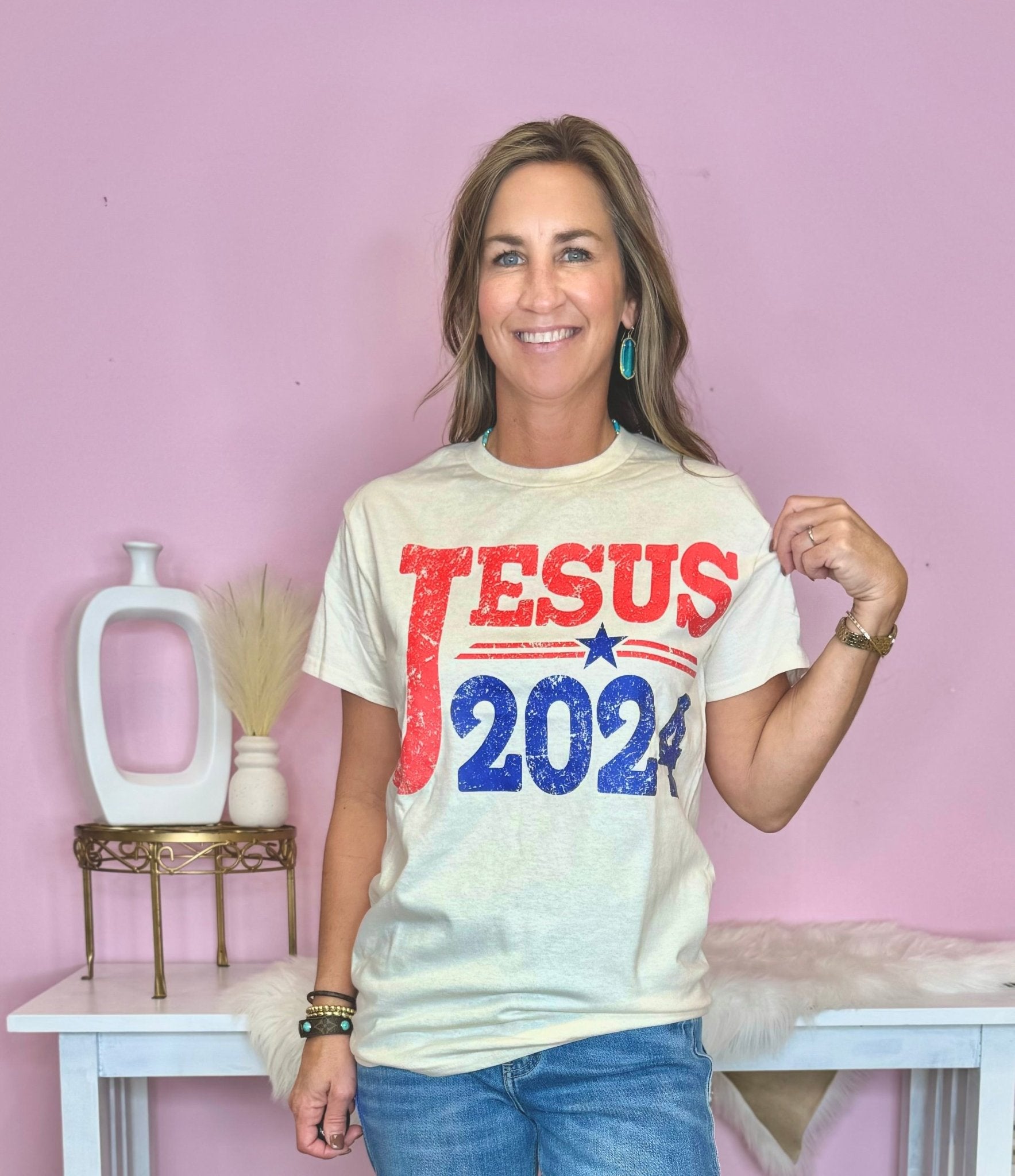 Jesus 2024 Cream Short Sleeve Graphic Tee - Jessi Jayne Boutique