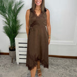Cocoa Kiss Lace Trim Surplice Midi Dress - Jessi Jayne Boutique