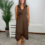 Cocoa Kiss Lace Trim Surplice Midi Dress - Jessi Jayne Boutique