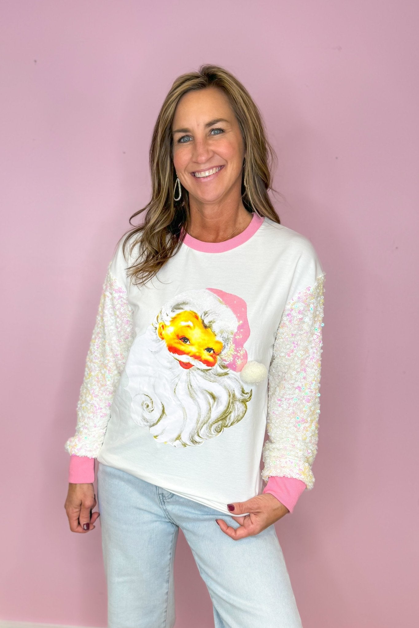 Sequin Santa White Sequin Long Sleeve Top - Jessi Jayne Boutique