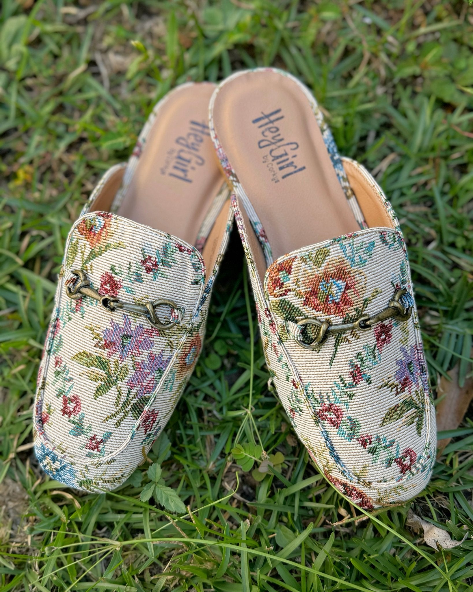 Corkys Sand Brocade Floral Mules - Jessi Jayne Boutique