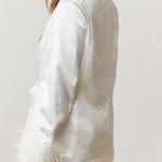 Swifty Satin Blazer With Fur Trim Sleeve in White - Jessi Jayne Boutique