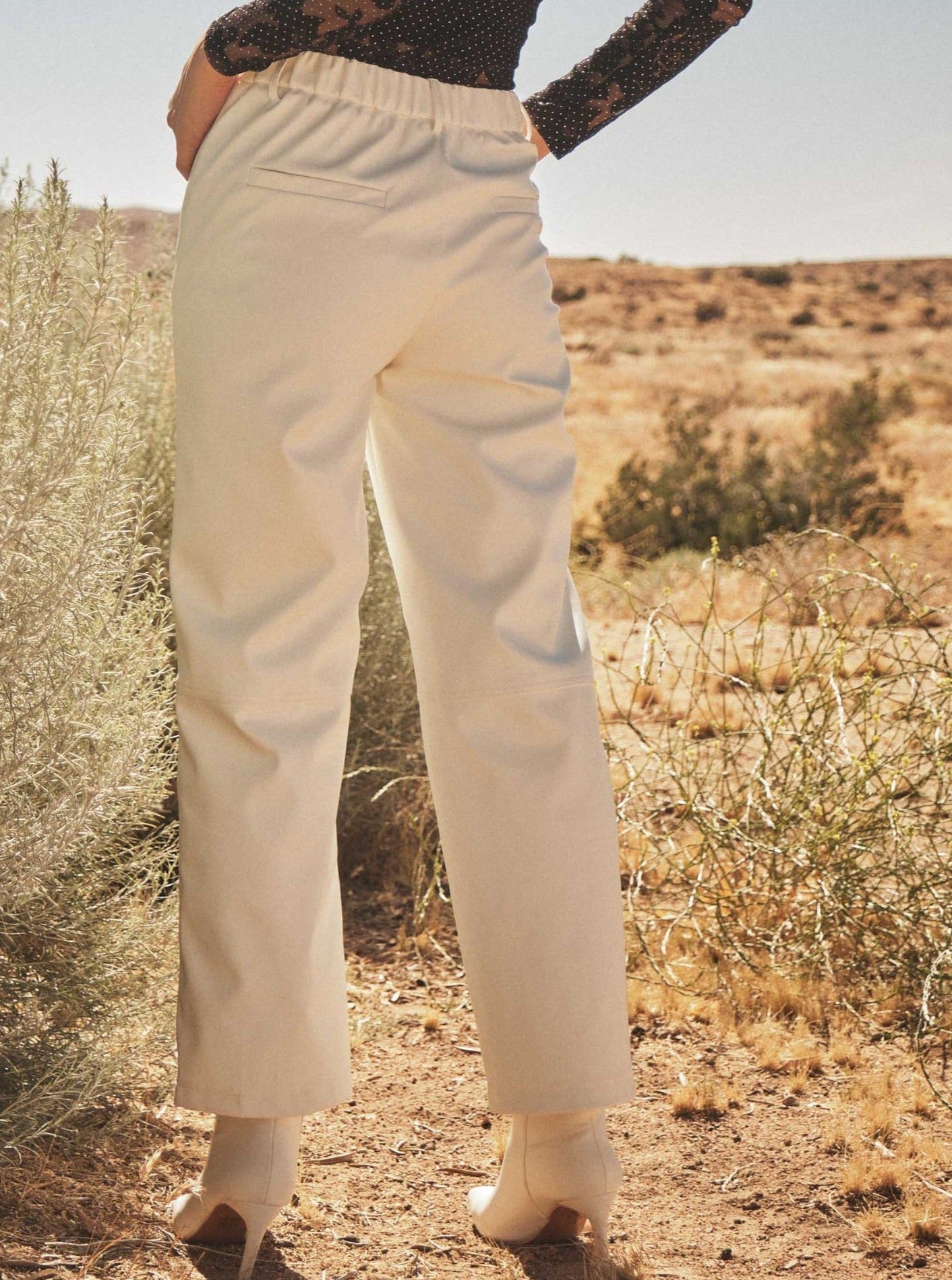 Time For Eggnog Faux Leather Double Stitch Detail Cream Pants - Jessi Jayne Boutique