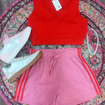 Side Stripe Lace Trim Activewear Shorts - Jessi Jayne Boutique