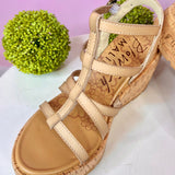 Bahamas Blowfish Malibu Vegan Leather Cashew Color Wedge Heels - Jessi Jayne Boutique