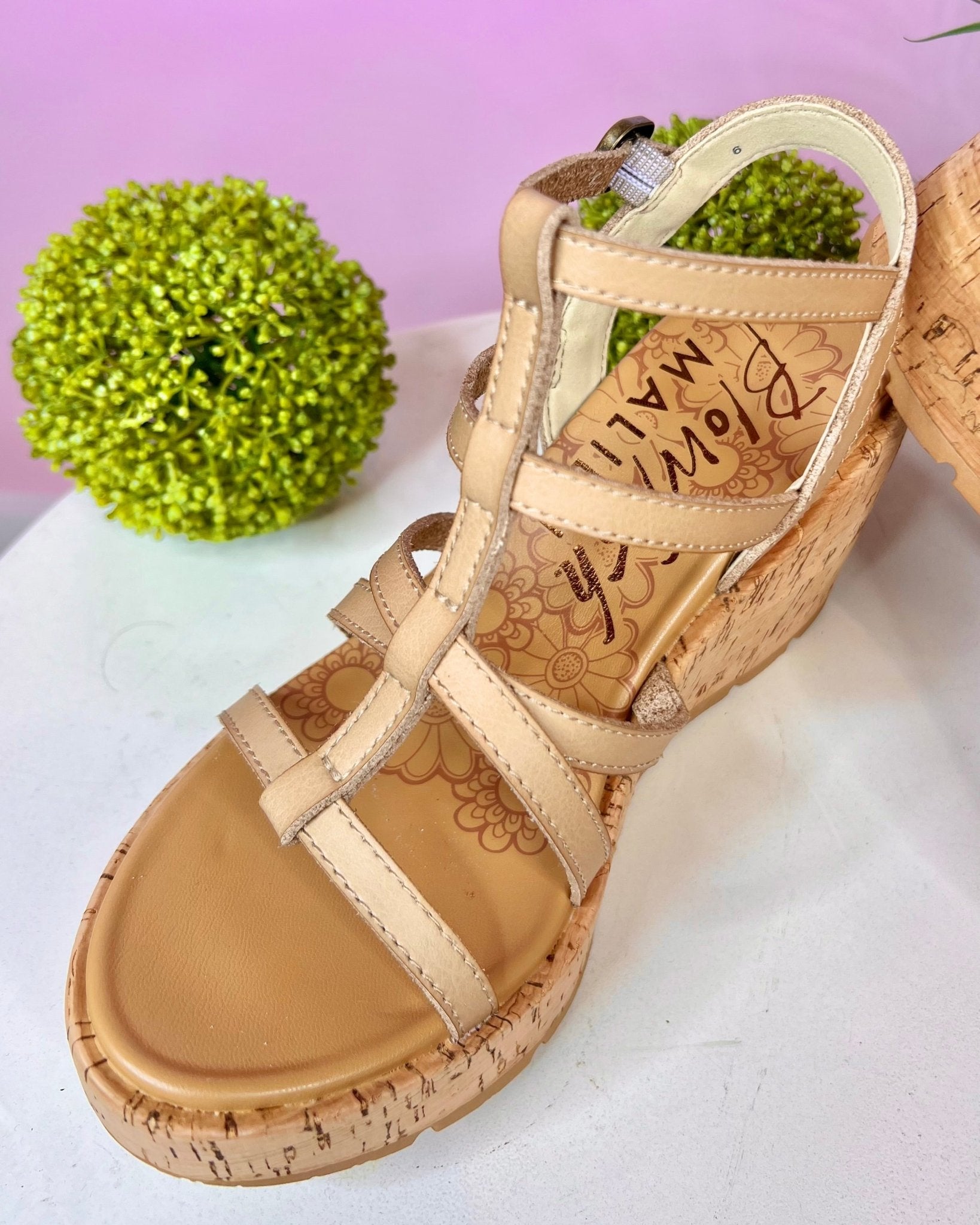 Bahamas Blowfish Malibu Vegan Leather Cashew Color Wedge Heels - Jessi Jayne Boutique