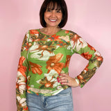 My Best Self Green Floral Print Mesh Long Sleeve Top - Jessi Jayne Boutique