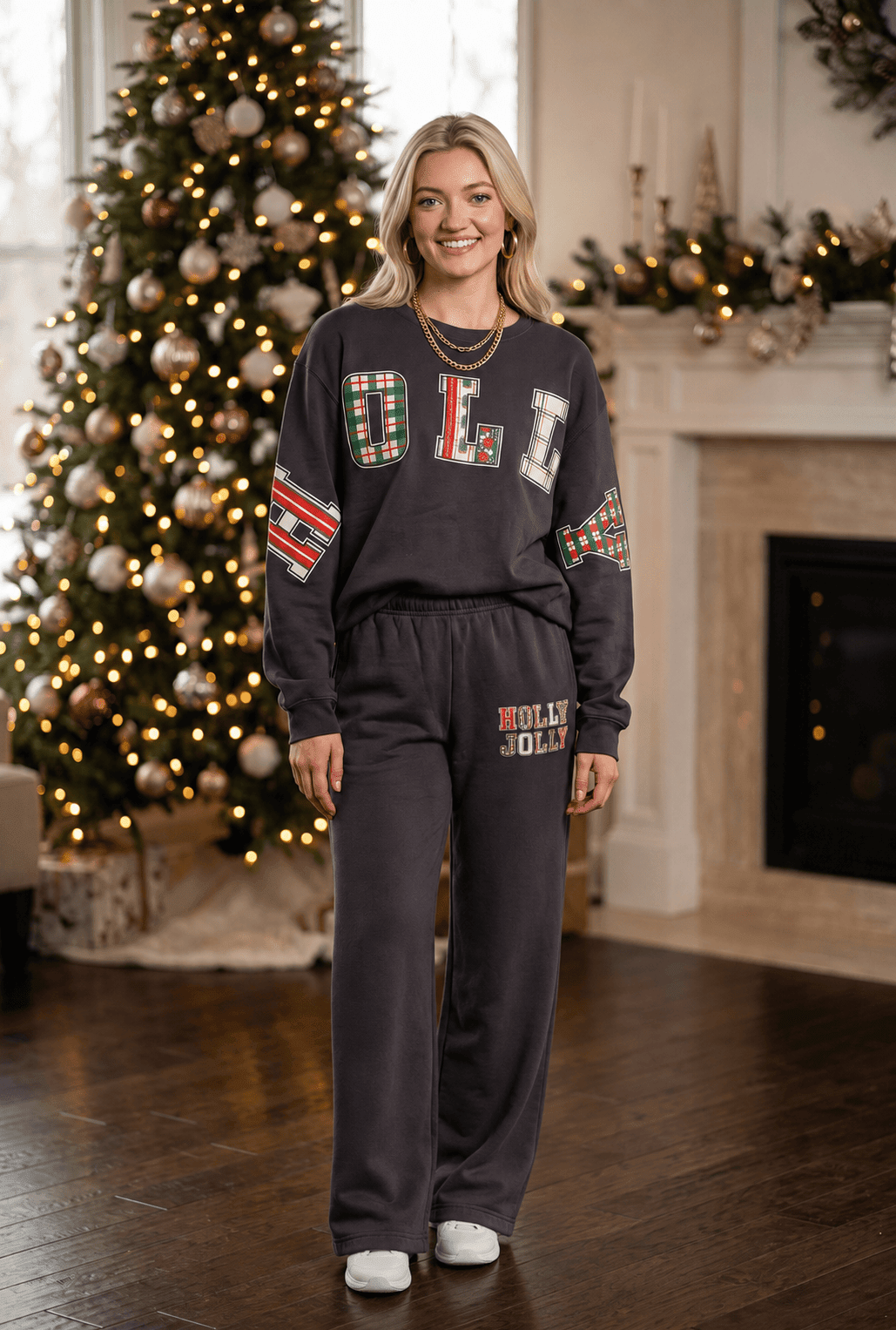 Holly Jolly Patch Charcoal Sweatshirt - Jessi Jayne Boutique