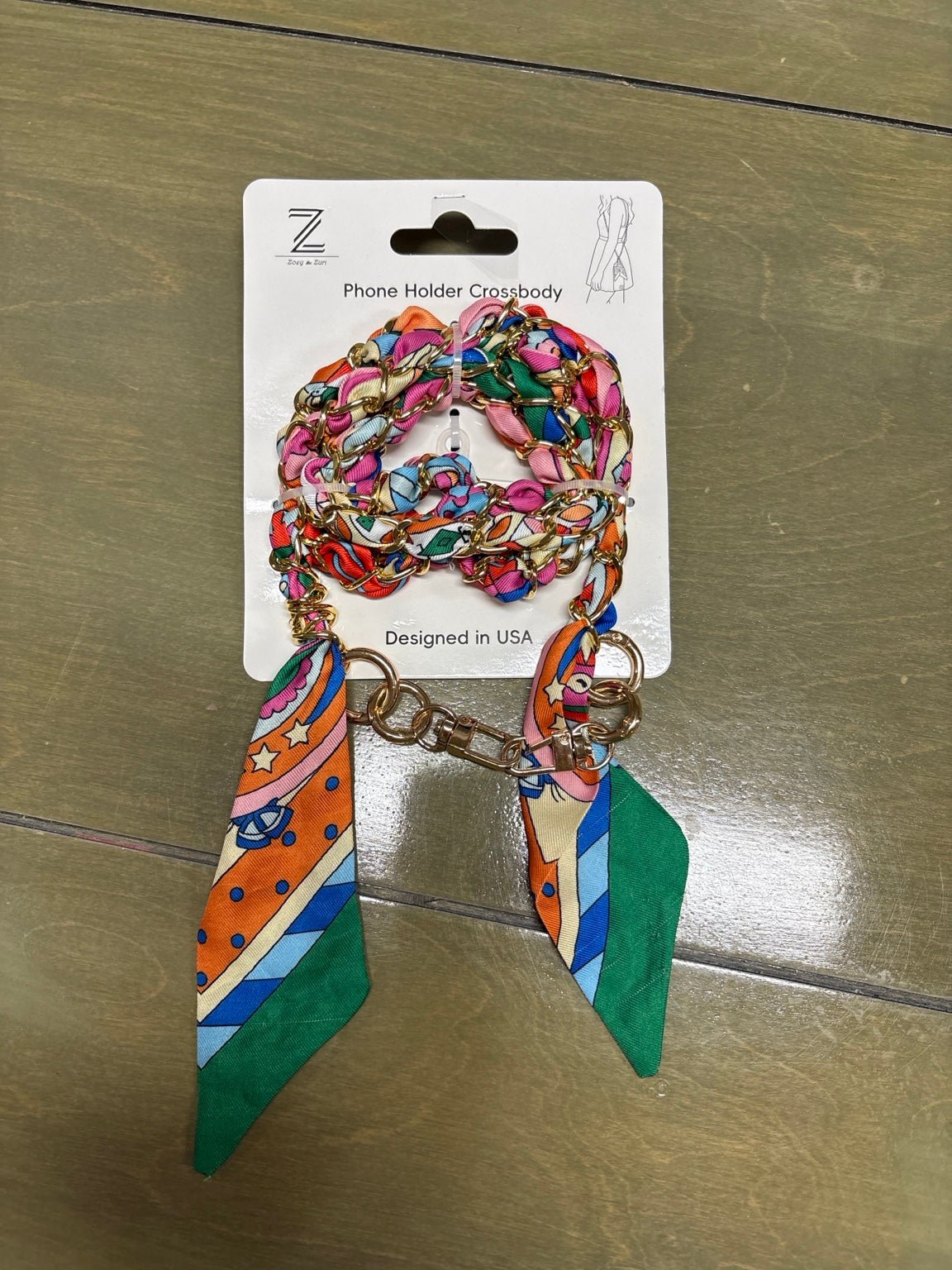 Printed Scarf Phone Holder Crossbody Chain - Jessi Jayne Boutique