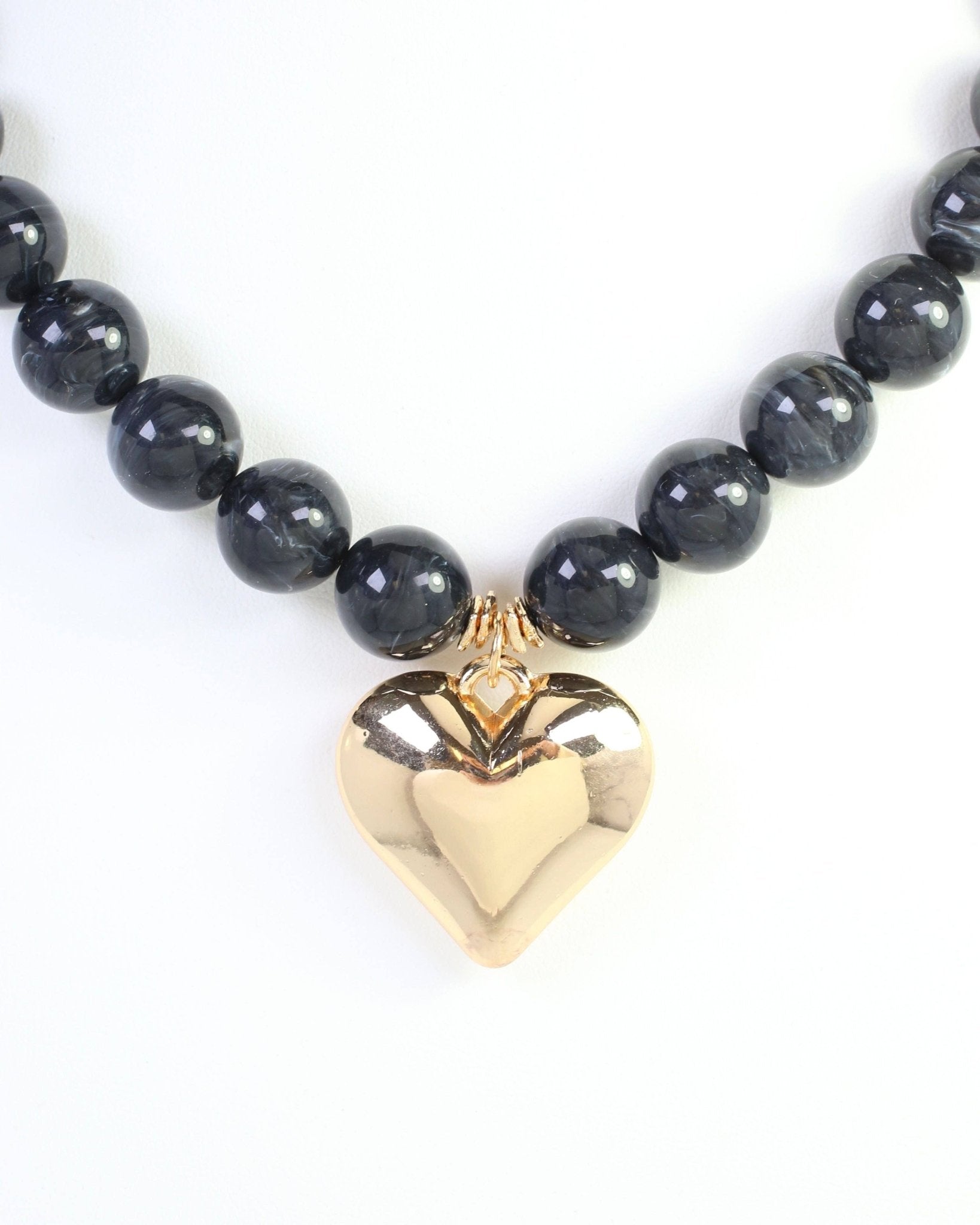 Marjorie Black Marble Beaded Heart Necklace - Jessi Jayne Boutique