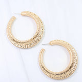 Greensboro Hammered Hoop Earring Worn Gold
