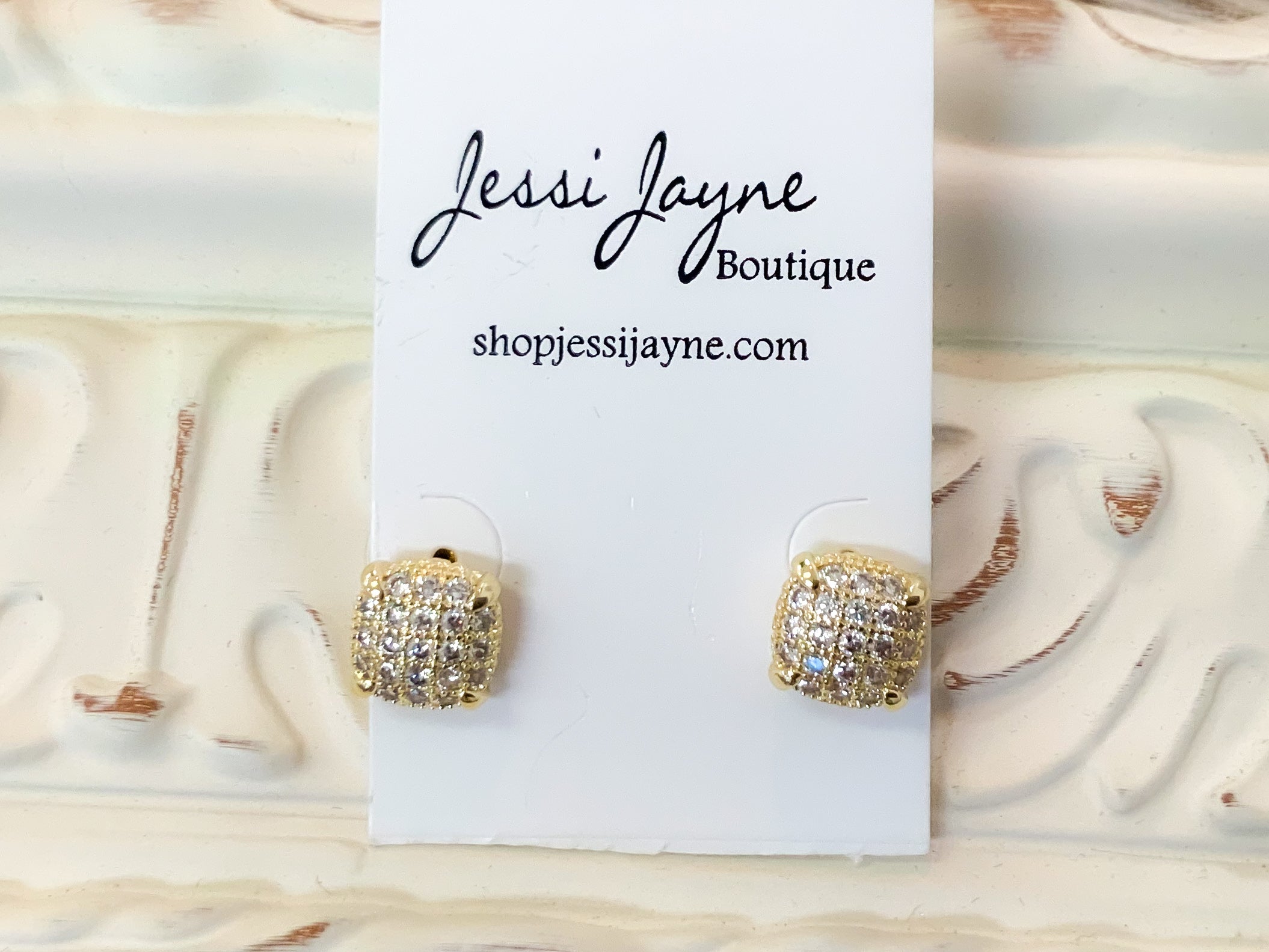 Small Gold Square Diamond Stud Earrings - Jessi Jayne Boutique