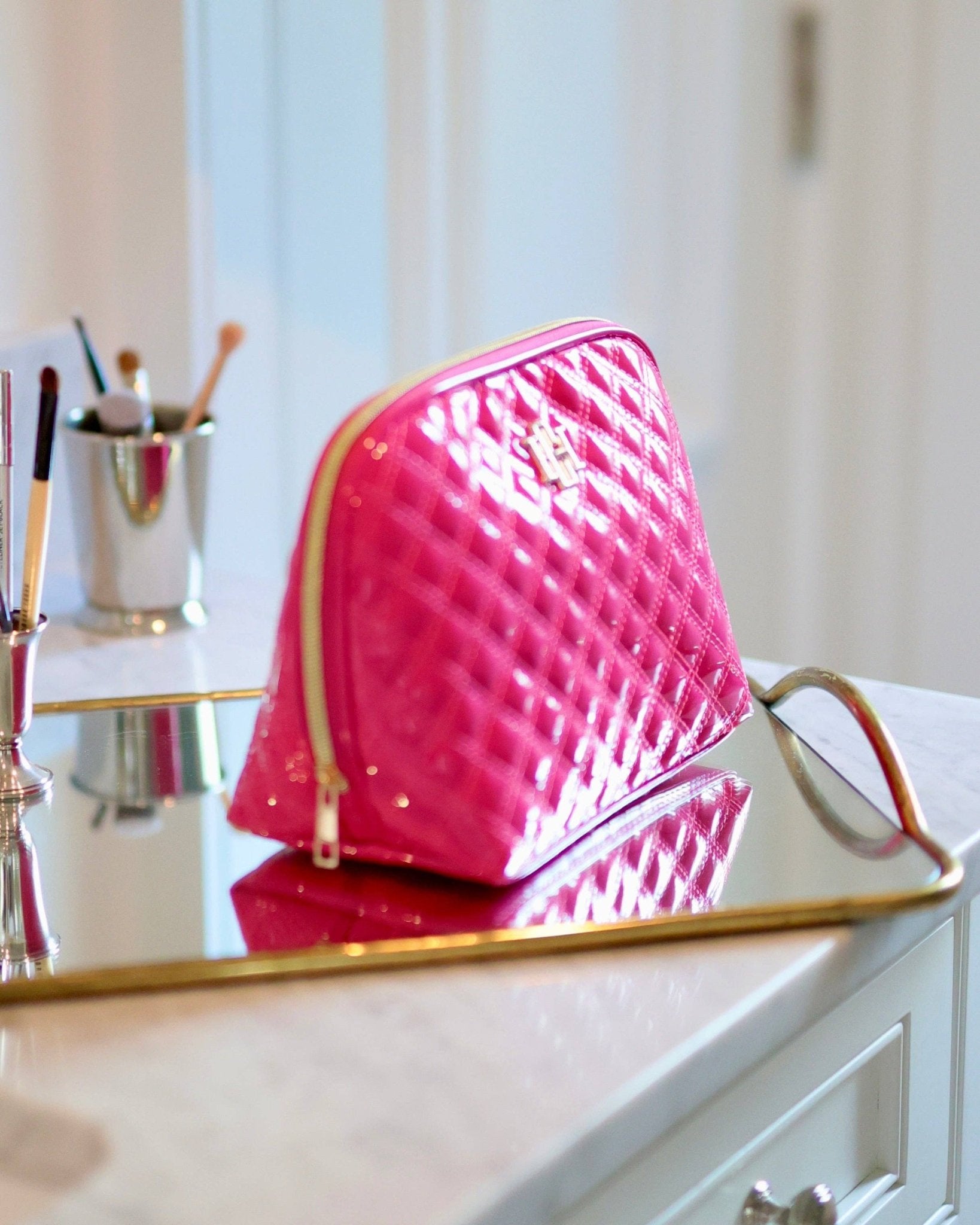 Capri Large Hot Pink Paten Pouch - Jessi Jayne Boutique