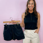 Cream Utility Chic Contrast Stitch Shorts - Jessi Jayne Boutique